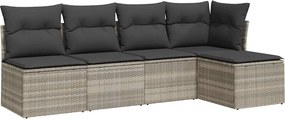 vidaXL 5 részes világosszürke polyrattan kerti ülőgarnitúra párnákkal
