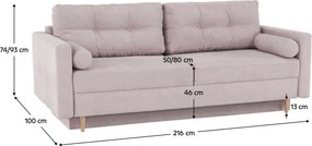 Szófa kinyitható, öregrózsaszín anyag Queens, AURELIA