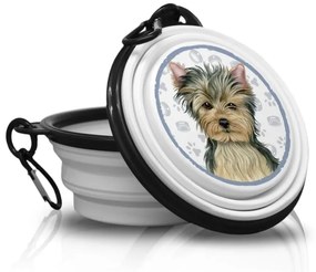 Prémium hordozható, összecsukható kisállat tál, yorkshire terrier mintás