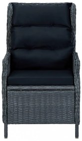 sötétszürke dönthető háttámlás polyrattan kerti szék párnákkal