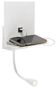 Modern fali lámpa fehér, USB-vel és hajlékony karral - Flero
