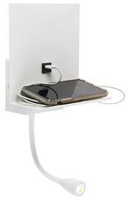 Modern fali lámpa fehér USB-vel és rugalmas karral - Flero