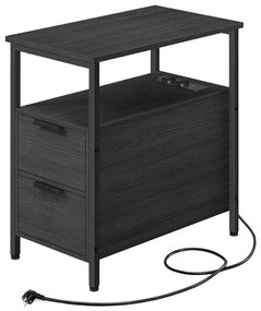 ROD fekete oldalsó asztal beépített konnektorokkal és USB-portokkal