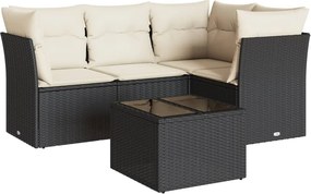 vidaXL 5 részes fekete polyrattan kerti kanapészett párnákkal