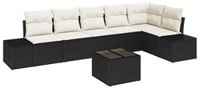 Kerti Kanapé Szett 7 pcs Fekete és krémszínű Poli rattan