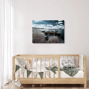 Kép - Fa csónak a tón (üvegen) (70x50 cm)