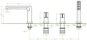 Laveo Pretto, 4 lyukú fürdőcsaptelep, fekete matt, LAV-BAO_714D