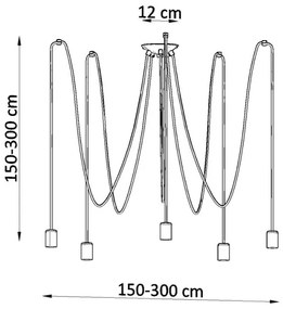 Sollux SL.0371 - Csillár zsinóron EDISON 5 5xE27/60W/230V pók fekete