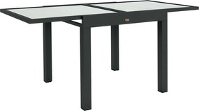 Outsunny Nagy Méretű Kiigazítható Kerti Asztal kibővített méretek 160L x 80W x 75H cm Sötétszürke Alumínium Edzett Üveg Felület Átlátszó | Aosom