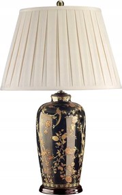 Porcelán asztali lámpa fekete arany virágokkal, krémszínű Elstead lámpaernyővel