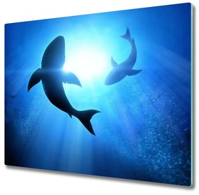 Üveg vágódeszka két cápa 60x52 cm