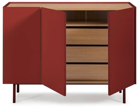 Piros alacsony komód tölgyfa dekorral 110x85 cm Arista – Teulat