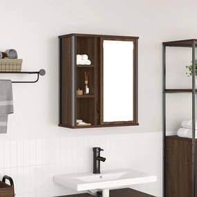 barna tölgy fürdőszoba fali szekrény tükörrel 50x21x60 cm