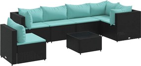 vidaXL 7 részes fekete polyrattan kerti ülőgarnitúra párnákkal