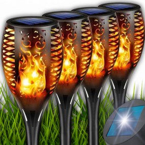 Szett 4X Napelemes Kerti Lámpa Beszúrható Fáklya Led Szürkület Érzékelő