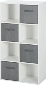HOMCOM 8 rekeszes könyvespolc moduláris könyves szekrény 4 eltávolítható nem szőtt szövet fiókkal 61.5x30x121.6 cm Fehér és Szürke | Aosom