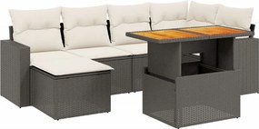 vidaXL 7 részes fekete polyrattan kerti ülőgarnitúra párnával