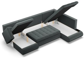 Tokio U sarokkanapé, 3 ágyneműtartóval, bársony, jobboldali, szürke