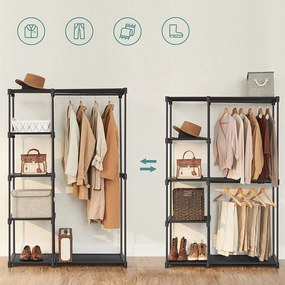 Szabadon álló gardrób, összecsukható szekrény, 112 x 165 x 43 cm, fekete