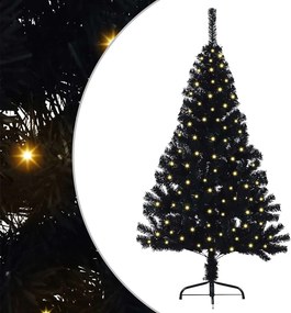 vidaXL Mesterséges, előre világított karácsonyi fa Fekete 150 cm PVC