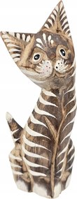 Fa Macska Faragott Kézzel Készített Festett Cica Figura Dekoráció *14 cm