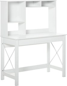 HOMCOM Tárolós Íróasztal, Könyvespolc, Modern Fa Íróasztal Polccal és Nagy Írófelülettel Kis Terekhez, 105 x 50 x 137,5 cm, Fehér | Aosom