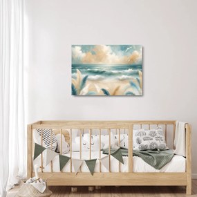 Üveg kép – Festett strand lágy színekben (70x50 cm)