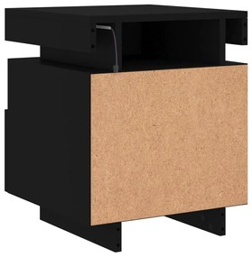 2 db fekete műfa éjjeliszekrény LED-fényekkel 40x39x48,5 cm