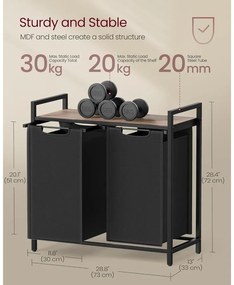 VASAGLE szennyestartó kosár 73 × 33 × 72 cm barna és fekete színben