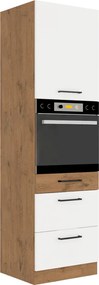 Magas szekrény beépített sütőnek, lancelot tölgy/ fehér extra magas fényű HG, VEGA 60 DPS-210 3S 1F