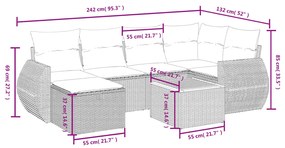 7 részes fekete polyrattan kerti ülőgarnitúra párnával