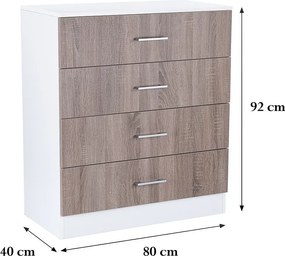 Miami komód 4 fiókos 80x92 cm yorki tölgy-fehér