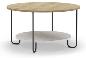 Natúr színű kerek dohányzóasztal tölgyfa dekoros asztallappal ø 80 cm Tonka – Marckeric