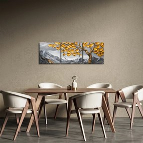 Kép – Fa arany levelekkel (órával) (90x30 cm)