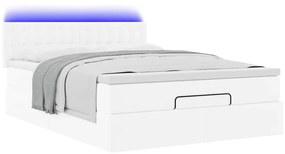 tiszta fehér műbőr ottomán ágy matracokkal &amp; LED-ek 140x190cm