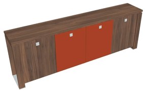 Verno+ S alacsony szekrény 260 x 46 x 90 cm, kombinált ajtó, dió / narancs