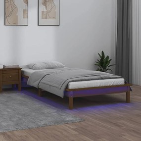 mézbarna tömör fa ágykeret LED-ekkel 90 x 200 cm