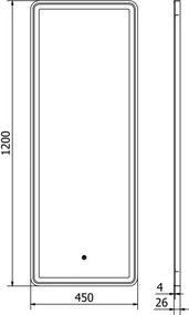 Mexen Coro fürdőszobai tükör megvilágítással 45 x 120 cm, LED 6000K, páramentes, fekete keret - 9817-045-120-611-70