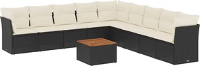 vidaXL 10 részes fekete polyrattan kerti ülőgarnitúra párnákkal