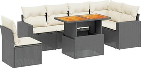 vidaXL 7 részes fekete polyrattan kerti ülőgarnitúra párnával