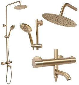 REA-P6604 - LUNGO zuhanyszett termosztátos csapteleppel, szálcsiszolt arany