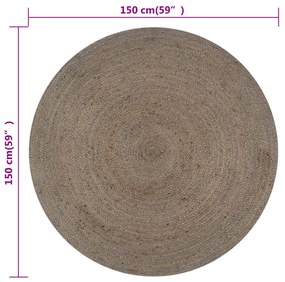 szürke kézzel font kör alakú jutaszőnyeg 150 cm