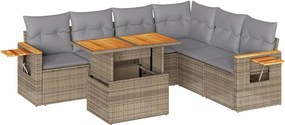 vidaXL 7 részes bézs polyrattan akácfa kerti ülőgarnitúra párnákkal