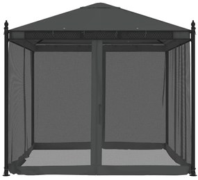 antracitszürke acél pavilon hálós oldalakkal 2,93 x 2,93 m