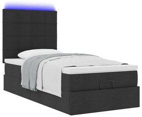 fekete szövet ottomán ágy matraccal &amp; LED-ek 80x200cm