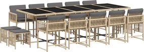 vidaXL 15 részes vegyes bézs polyrattan kerti étkezőgarnitúra párnával