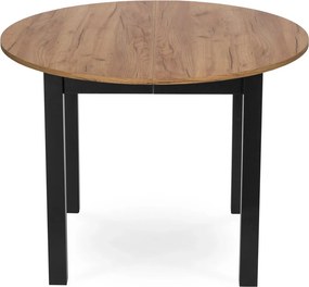 Étkezőgarnitúra: bővíthető asztal 102–142 cm Craft tölgy / fekete színkombinációban + 4 db mustársárga velúr szék – HARRY / LUCKY