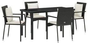 vidaXL Kert étkező szett párnával 5 pcs Fekete polirattan