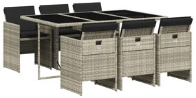 7 részes világosszürke polyrattan kerti étkezőszett párnával