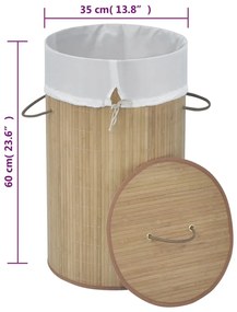 természetes színű kerek bambusz szennyestartó kosár